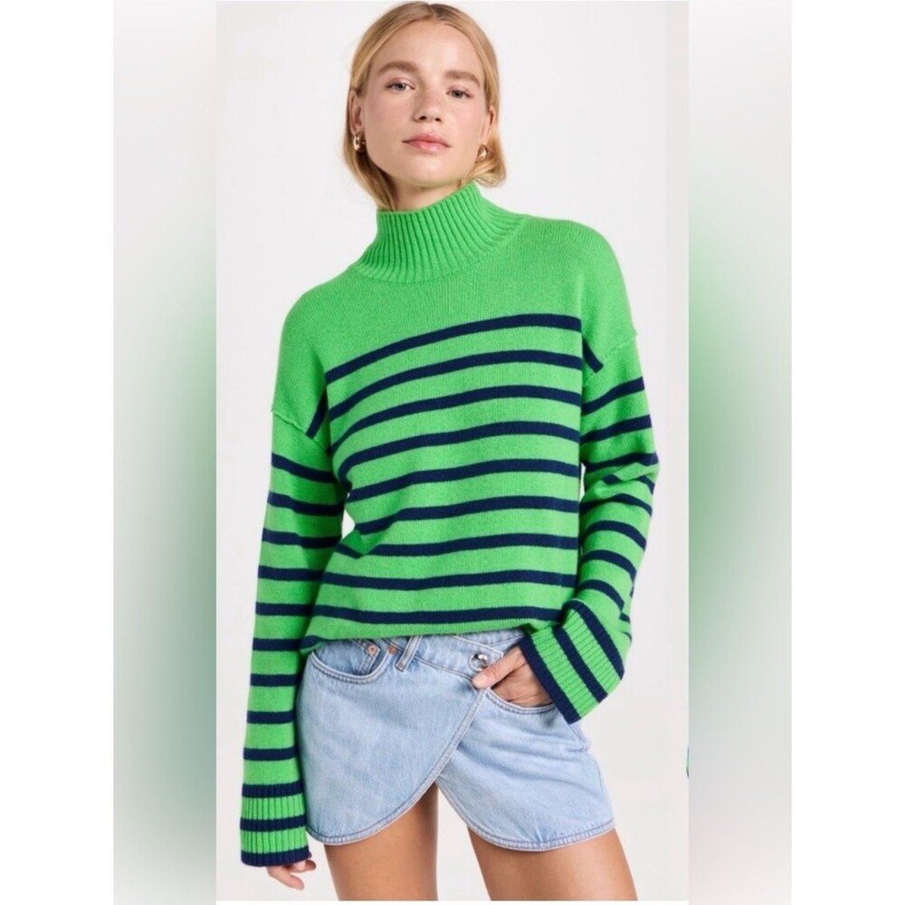 Rails Sasha Kelly Navy Stripe Wool Cashmere Mock Neck Sweater XS Oversized Boxy
